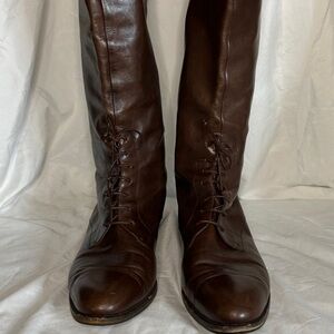 Vintage 1970s Salvatore Ferragamo Dark Brown Lace-Up riding Boots